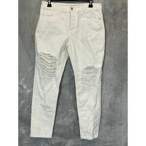 AFRM Women's White Luisa Distressed High-Rise Ankle Crop Skinny Denim Jeans SZ26